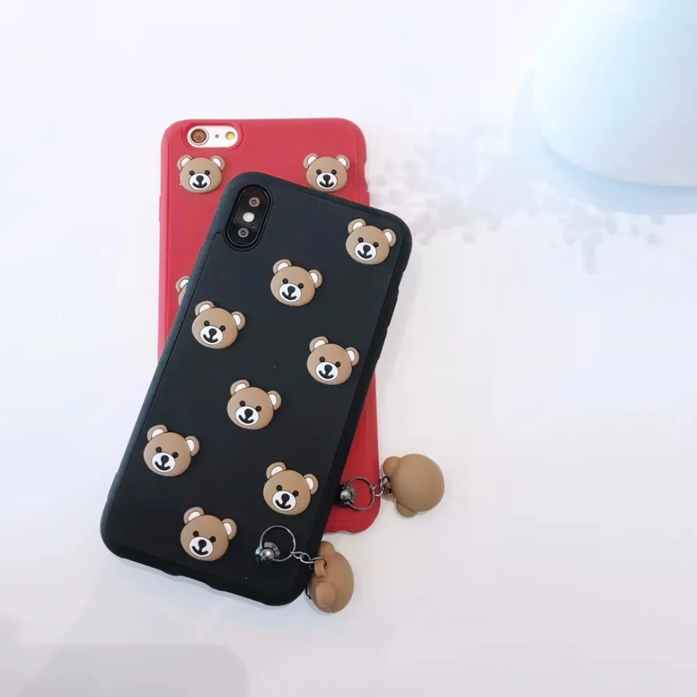 3D Teddy bear soft silicone shockproof phone case for iphone x 7 7plus 6 6s Plus with strap cover iphone8 8Plus |