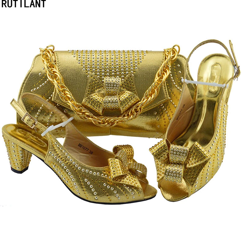 Latest Design 2019 Wedding Italian Shoes and Matching Bag Set for Women African Party High Quality | Обувь
