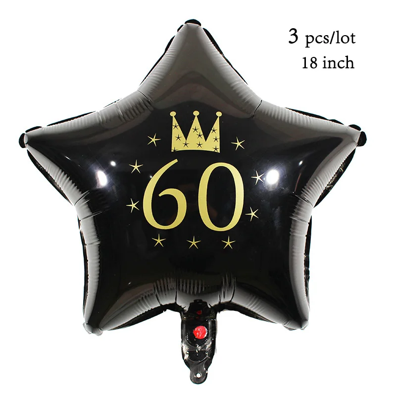 3 pcs 60th 3 шт./лот 30th на день рождения воздушные шары, 16, 18, 20, 21 30 40 50 60 70 80th День Рождения украшения черного и золотого цвета серебряный годовщина воздушные шары - Цвет: 3 pcs 60th
