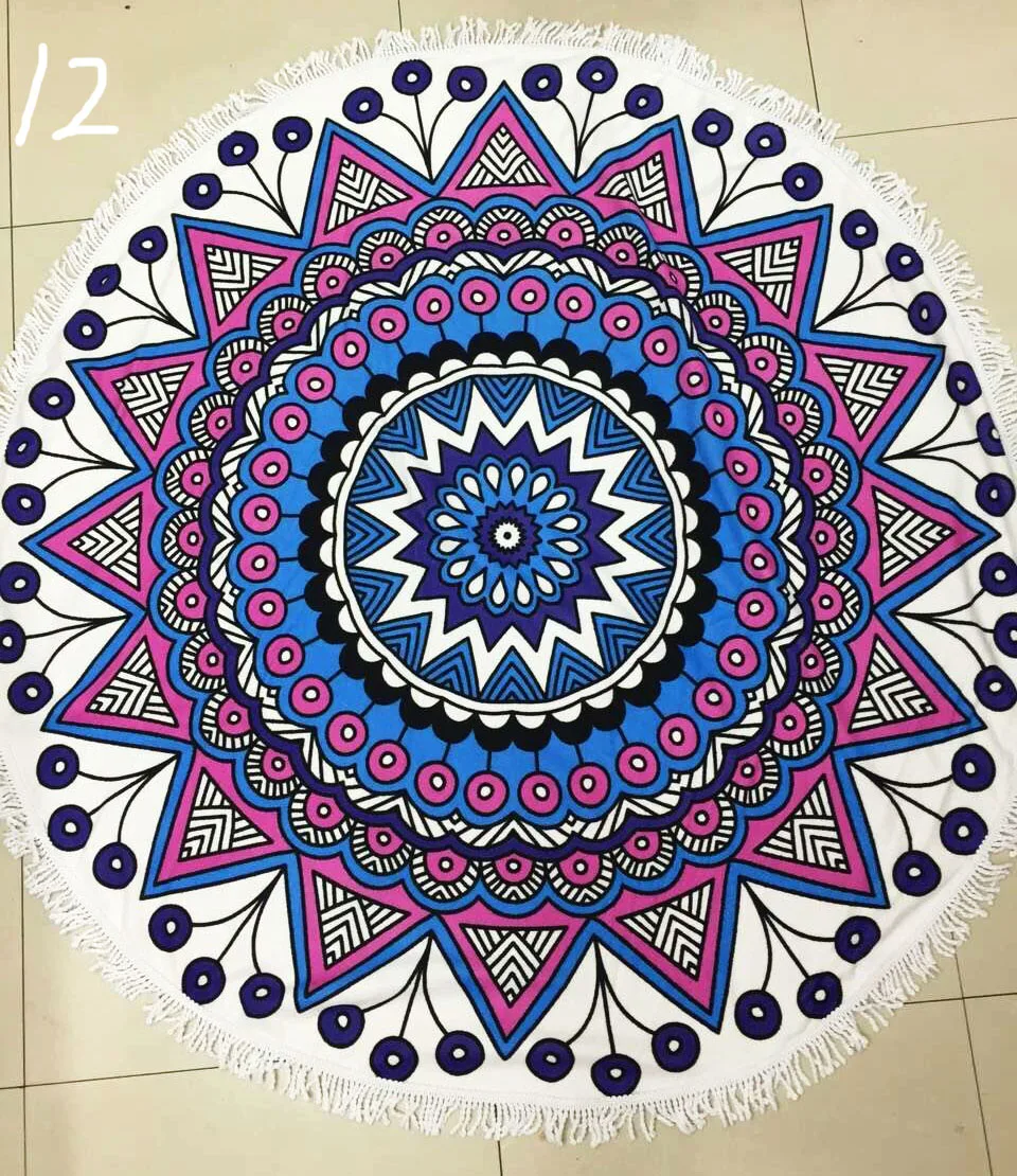 Летнее большое круглое пляжное полотенце из микрофибры с принтом кисточками