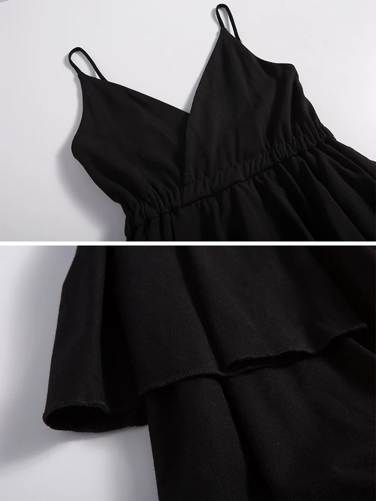 

Women summer vest dress sexy low v-neck sundress spaghetti strap layered elegant party dresses high waist closefit female dress