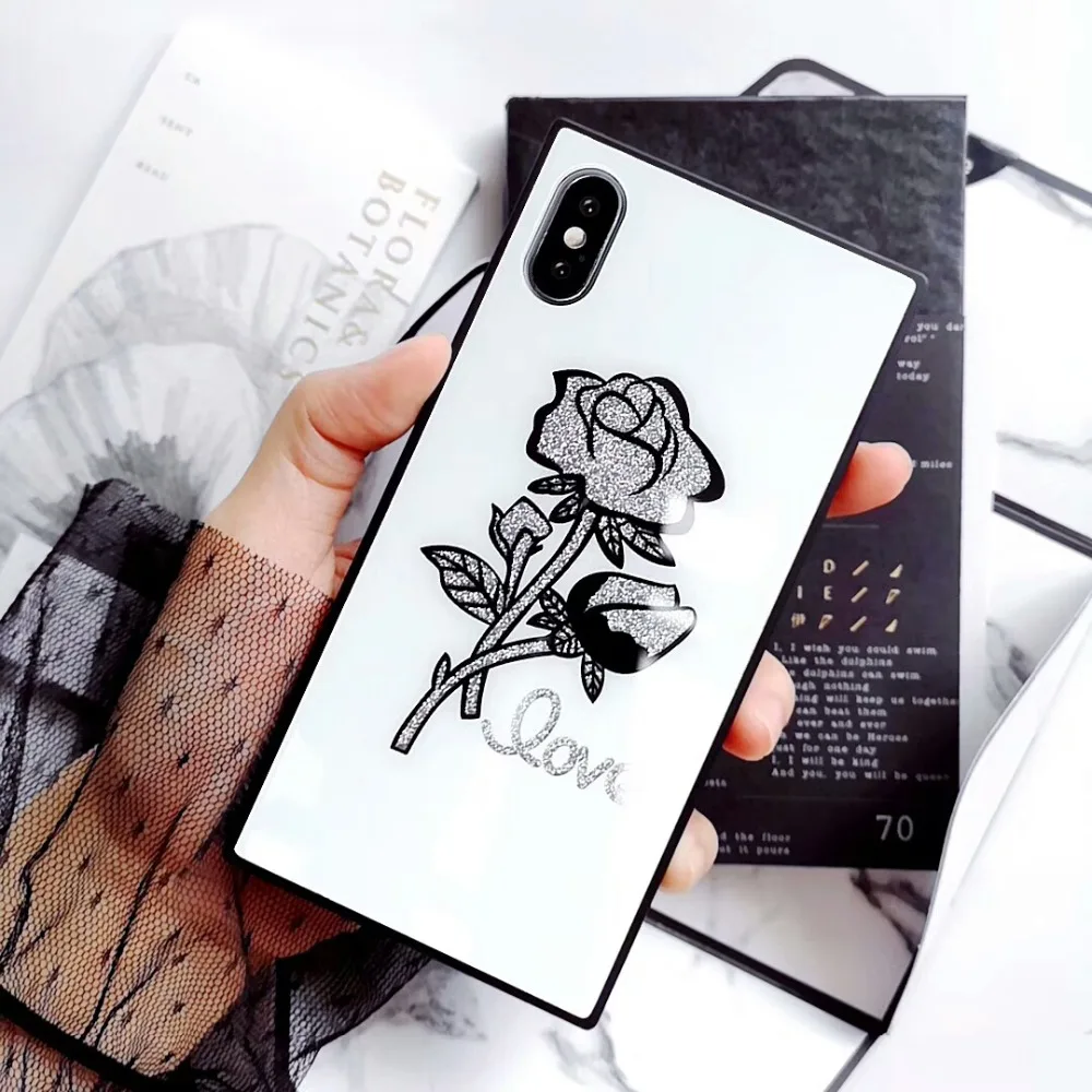 Чехол Easterm Rose Flower Square 7 чехол из закаленного стекла для телефона iPhone X 8 8Plus 6 6s