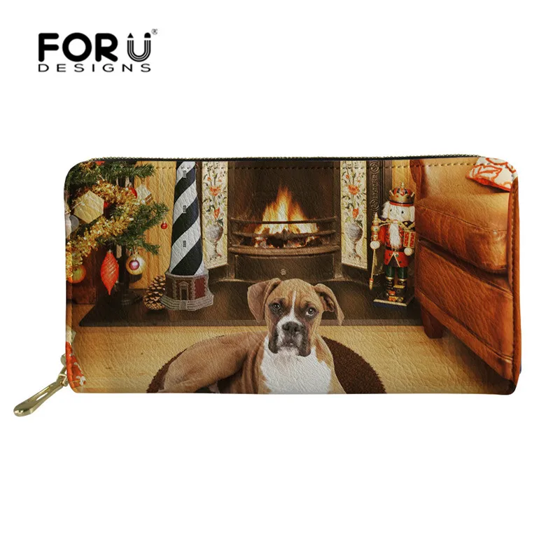 FORUDESIGNS/Пользовательские изображения Рождество боксер собака дамы кошелек женский кожаный кошелек многофункциональный женский бумажник с застежкой молнией сумка для денег - Цвет: XM2332Z21