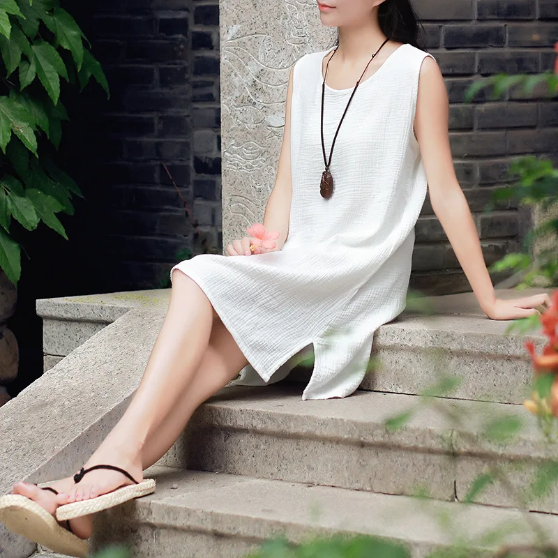 Летнее платье женское повседневное белое свободное хлопковое льняное мини