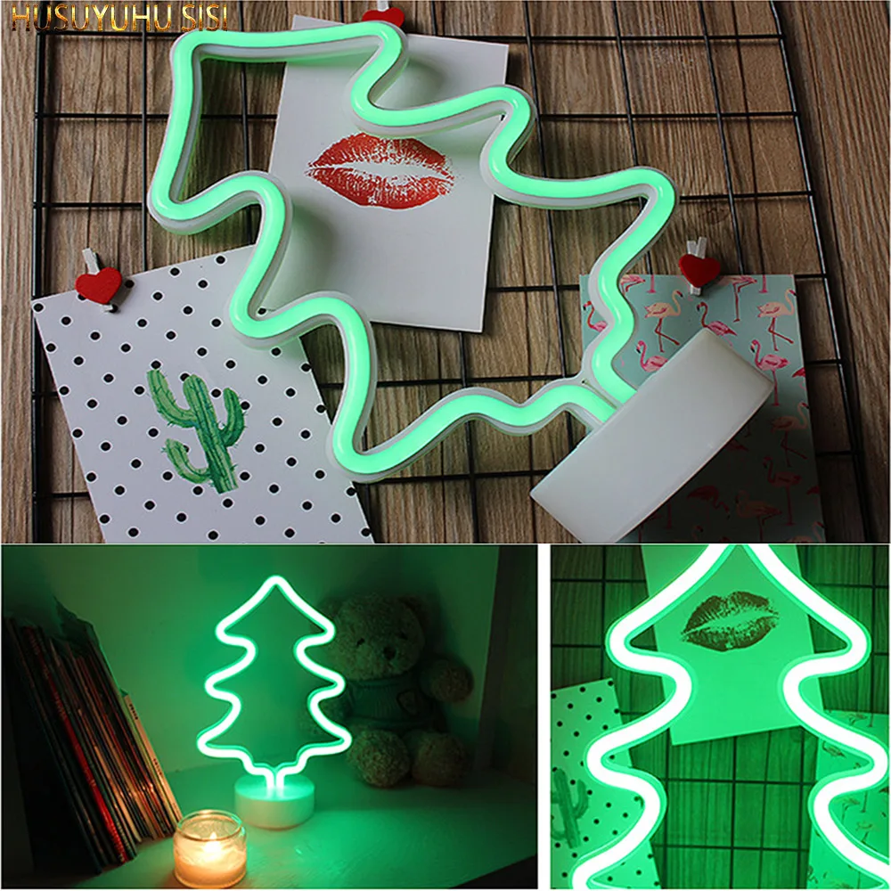 

HUSUYUHU SISI Christmas Tree Decoration Neon Small Table Lamp Coconut Tree Night Light Bedroom Room Layout Romantic Lantern