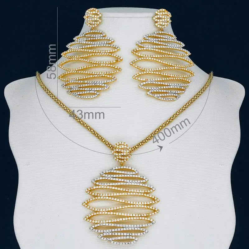 Новые Элегантные волнистые линии 3 тон медное колье подвеска и серьги набор Дубай