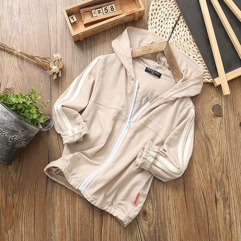 Summer Cotton Child Coat Breathable Striped Baby Girls Boys Thin Jackets Hooded Kids Outfits For 80-150cm