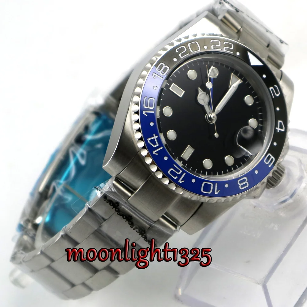 Мужские автоматические часы 40 мм с черным стерильным циферблатом и сапфировым