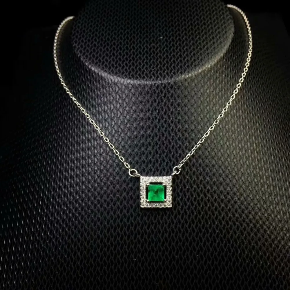 

SHILOVEM 925 sterling silver real Natural Emerald Pendants classic fine Jewelry women wedding wholesale gift 4*4mm dlp040402agml
