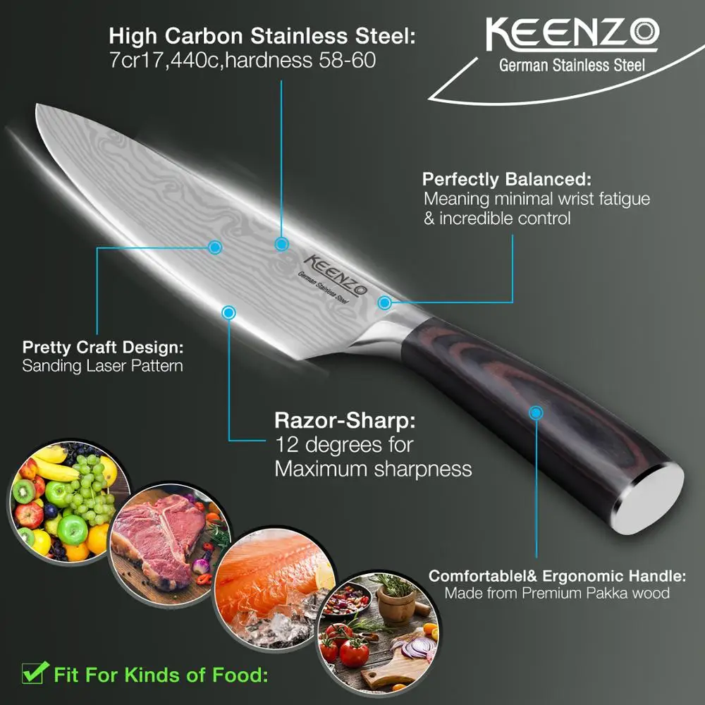 Нож шеф-повара-KEENZO Pro 8 дюймов кухонный нож немецкий высокоуглеродный из
