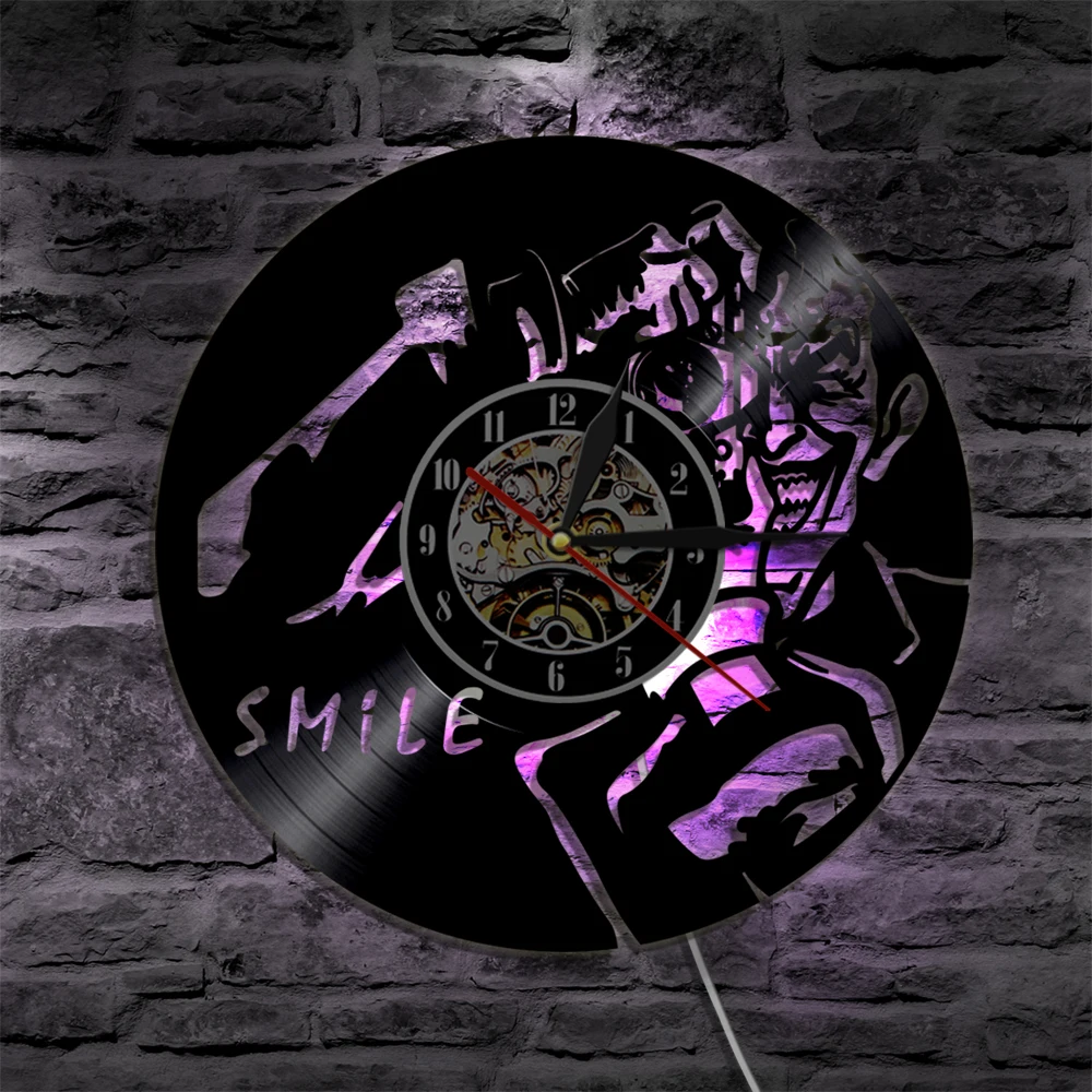 Настенные часы Joker Smile с виниловой пластиной светодиодная подсветка винтажный