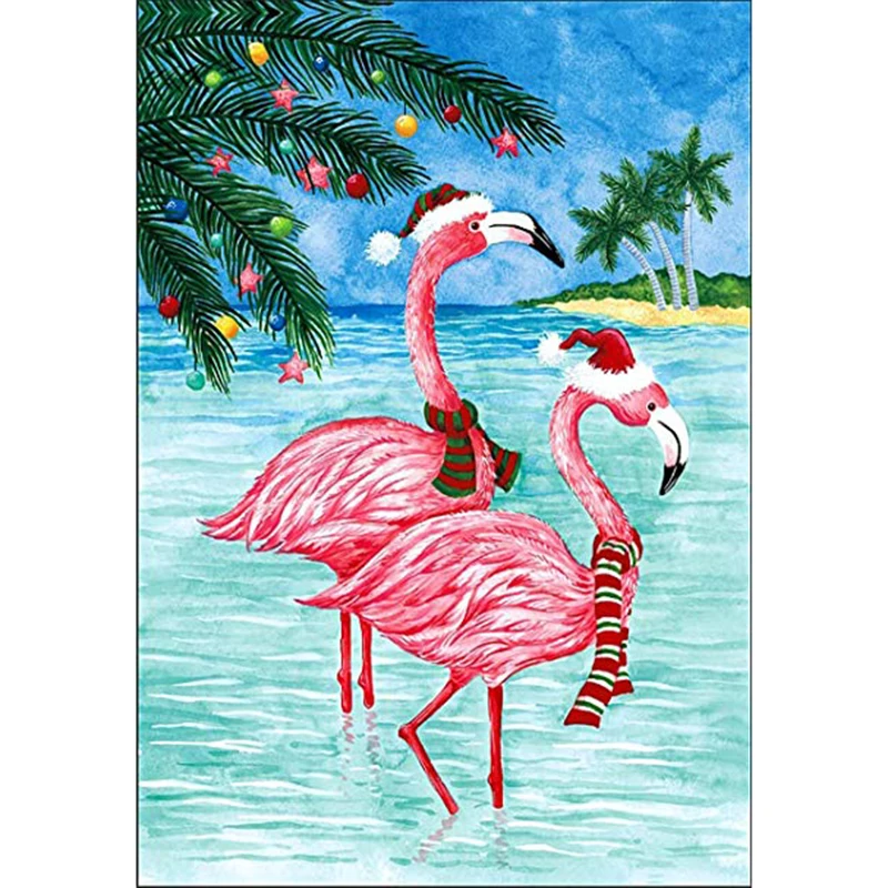 

5D полноразмерная, круглая алмазная живопись «сделай сам», Набор для вышивки крестиком-Рождественская вышивка с фламинго-3D, мозаика, домашня...