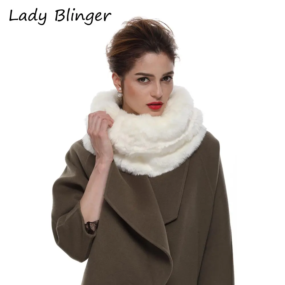 Женский шарф из искусственного кроличьего меха Blinger белый бесконечности