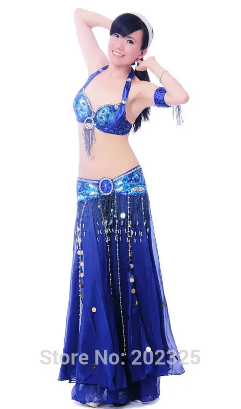 

Женская одежда для танца живота, комплект из 3 предметов, бюстгальтер с бисером и юбка с поясом, танцевальное сексуальное платье для танца живота