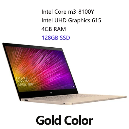 M3 128G Gold Ноутбук Xiaomi Air 12,5 дюймов экран Intel Core m3-8100Y/i5 4 Гб ОЗУ 128 Гб ПЗУ ультра тонкий полностью Meatal корпус Английский Windows 10 - Цвет: M3 128G Gold