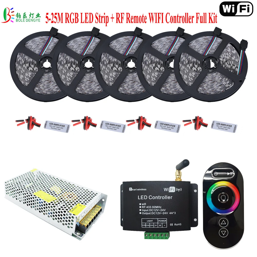 Светодиодная лента 5050 RGB 25 м водонепроницаемая Диодная IP65 15 сенсорный РЧ Пульт ДУ