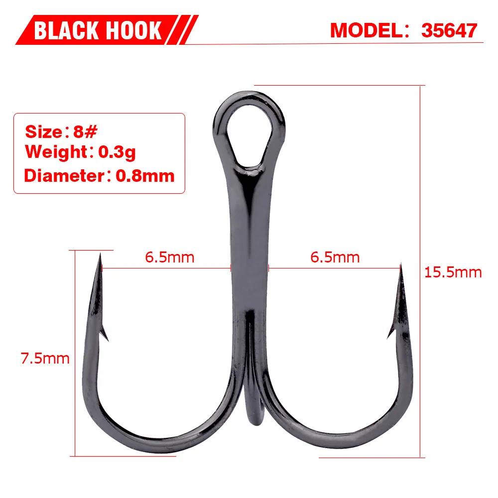 

10 Pcs / Lot 2 # 4 # 6 # 8 # 10 # Black Fishing Hook High Carbon Steel Treble Broken Hooks For Fishing Round Bend Treble Bass