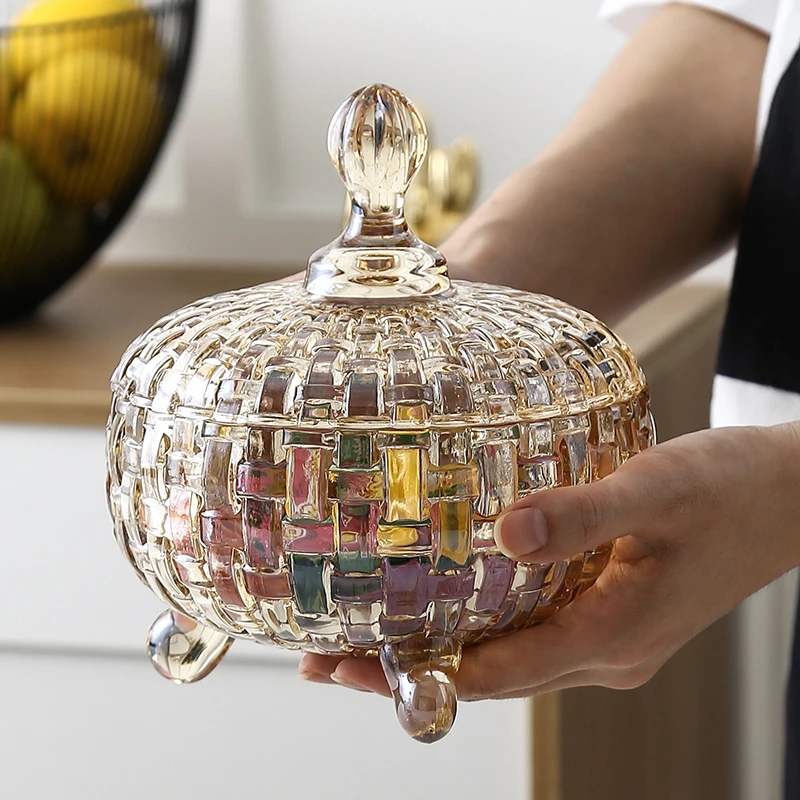 

Europe glass candy box dried fruit box fashion snack tray with lid crystal storage decoration