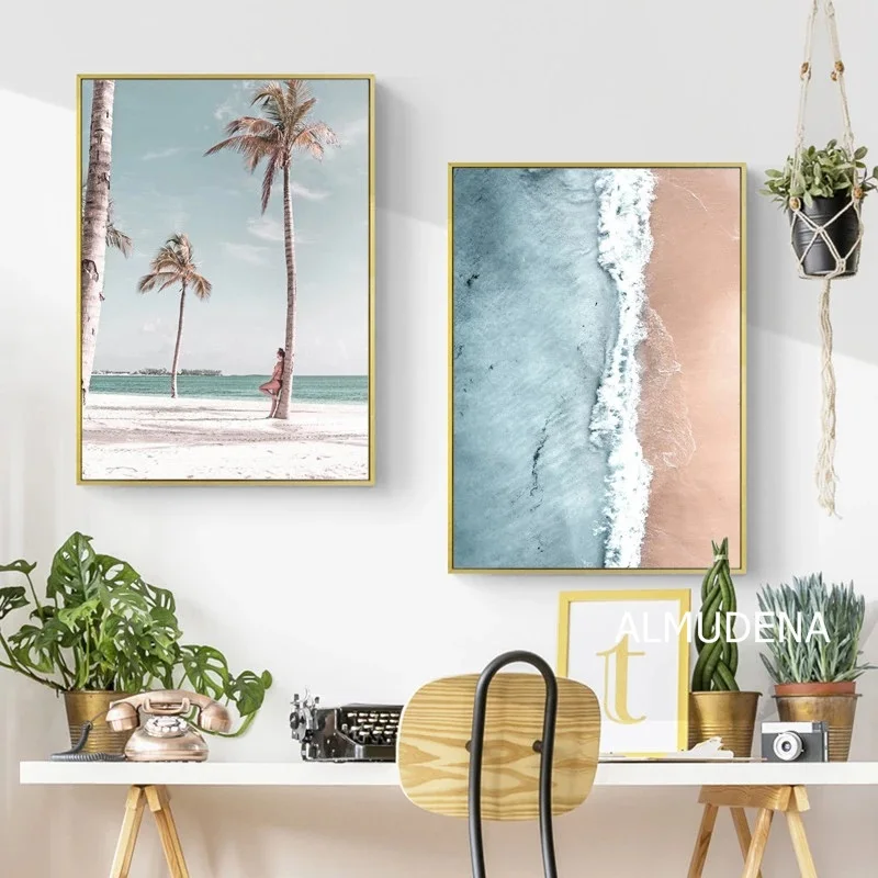 Скандинавский постер океанских волн Картина на холсте Пляжная пальма