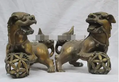 10 &quotкитайские из чистой бронзы шелковые цветочные корзины Шелковый шар лев одна