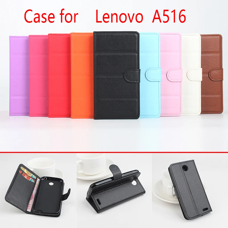 Для Lenovo A516 чехол для телефона Folio Flip чистый цвет PU Кожаный Бумажник личи шаблон