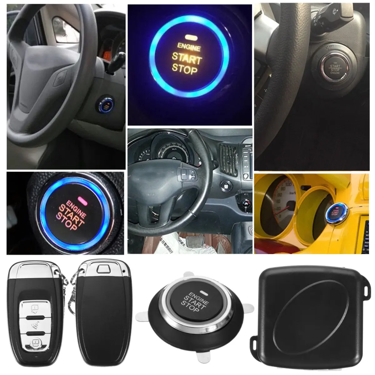 

12V Auto SUV Car Smart Alarm System Push Engine Start Stop Button Lock Ignition Immobilizer with Remote Keyless Go Entry System