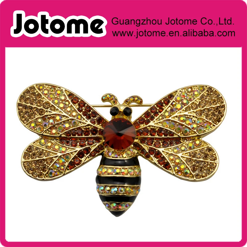 

10pcs/lot Gold Tone Crystal Rhinestone Queen Bee Insect Bug Pin Brooch