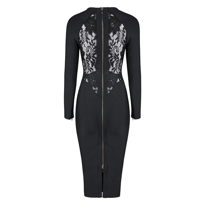 Женское кружевное платье миди INDRESSME однотонное облегающее с длинным рукавом и