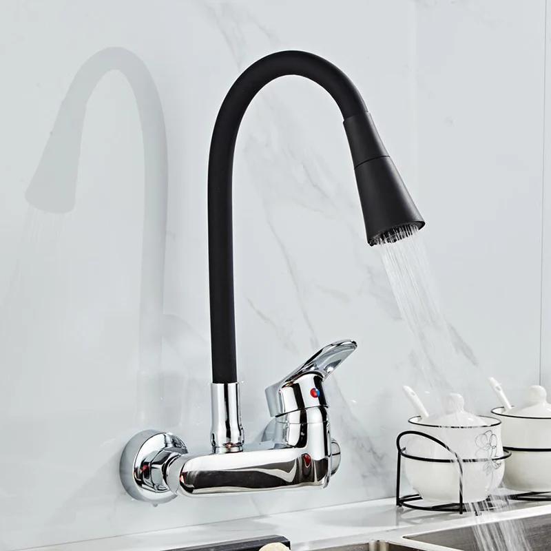 wall mounted kitchen faucet single handle kitchen mixer taps dual holes hot and cold water tap 360 degree free rotation free global shipping