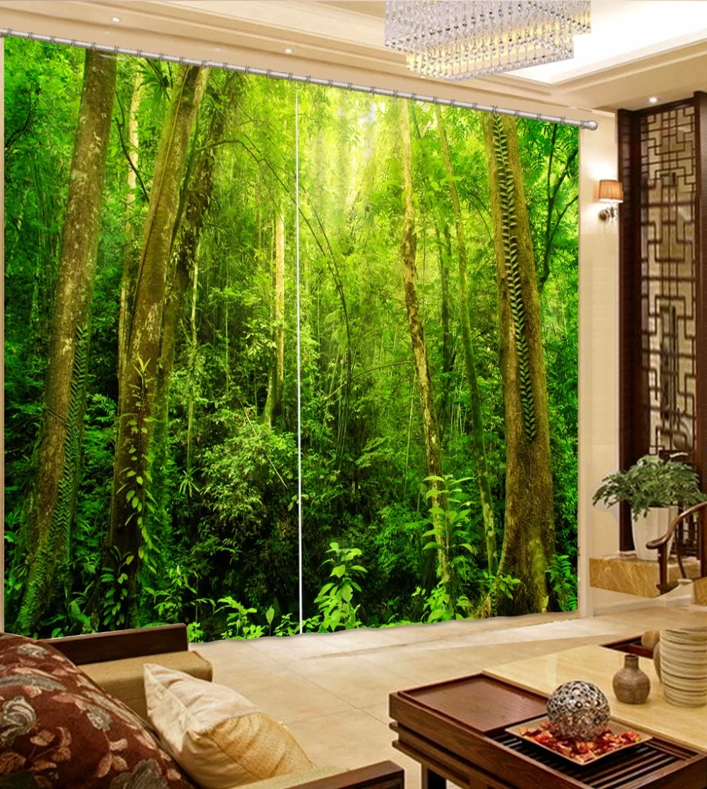 

green forest Blackout/Sheer Window Curtains For Living room Bedroom Curtains Drapes Cortinas para