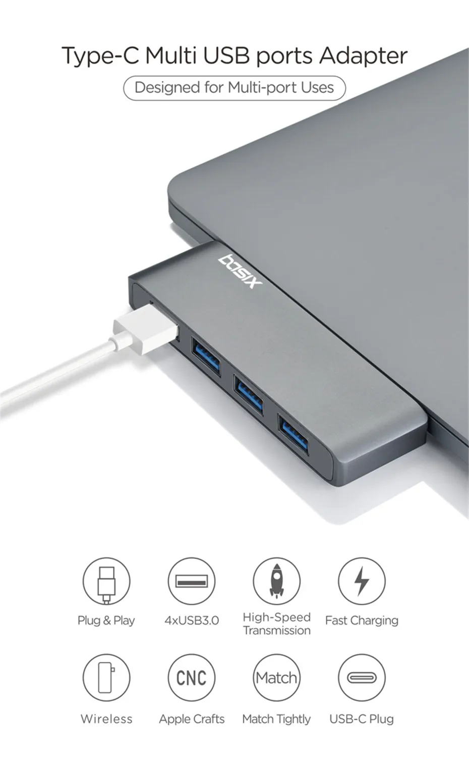 Basix usb C концентратор 4 в 1 концентратор USB Type C адаптер с 4 портами usb 3,0 трансмиссионный порт с высокоскоростной для MacBookPro pro и других