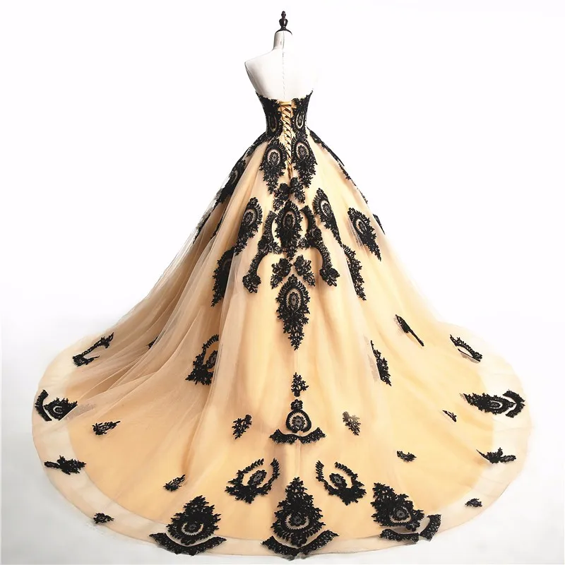 Винтажные Готические свадебные платья 2019 черное цвета шампанского милое
