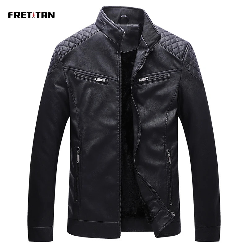 Мужская куртка из искусственной кожи повседневная мотоциклетная на флисе с