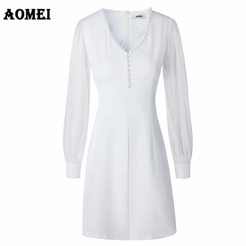 Женское белое платье Повседневная однотонная мини туника на кнопках осенняя