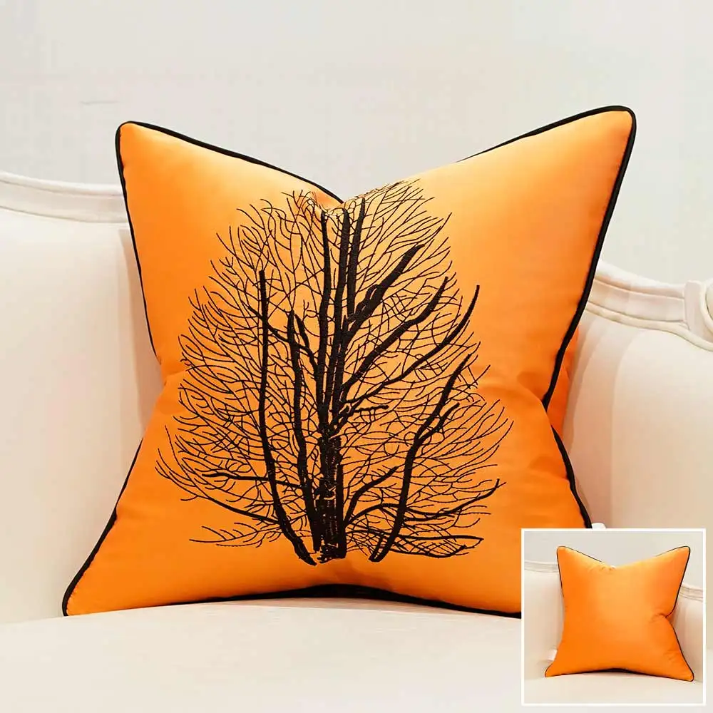 Avigers вышивка чехлы для подушек деревья узор домашние декоративные чехлы на подушку синие оранжевые черные подушки 45x45 50x50 - Цвет: Orange