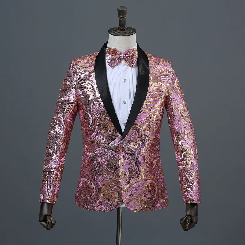 New Slim Male Suits Blazer Gold Sequins Embroidery Fashion Men Performance Costume Stage Wear Star Concert Jacket Coat | Мужская одежда