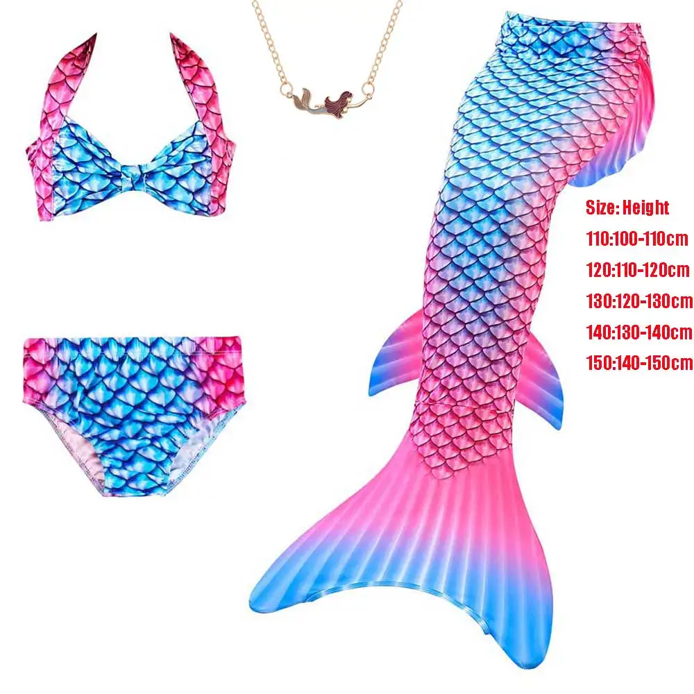4pcs Costume Set 1 Walkable/купальные костюмы с хвостом русалки с невидимой молнией снизу принцесса Русалка Костюм Купальник ожерелье бутик наряд - Цвет: 4pcs Costume Set 1
