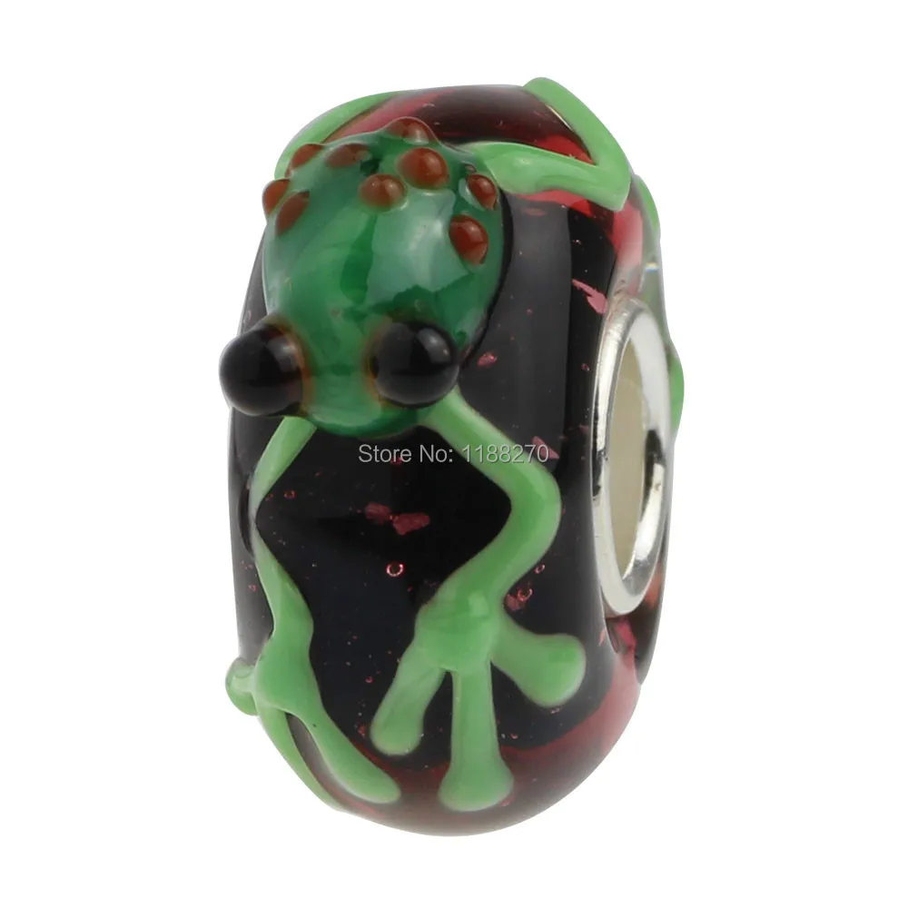 Лягушка бусины из муранского стекла с подвесками твердого стерлингового серебра