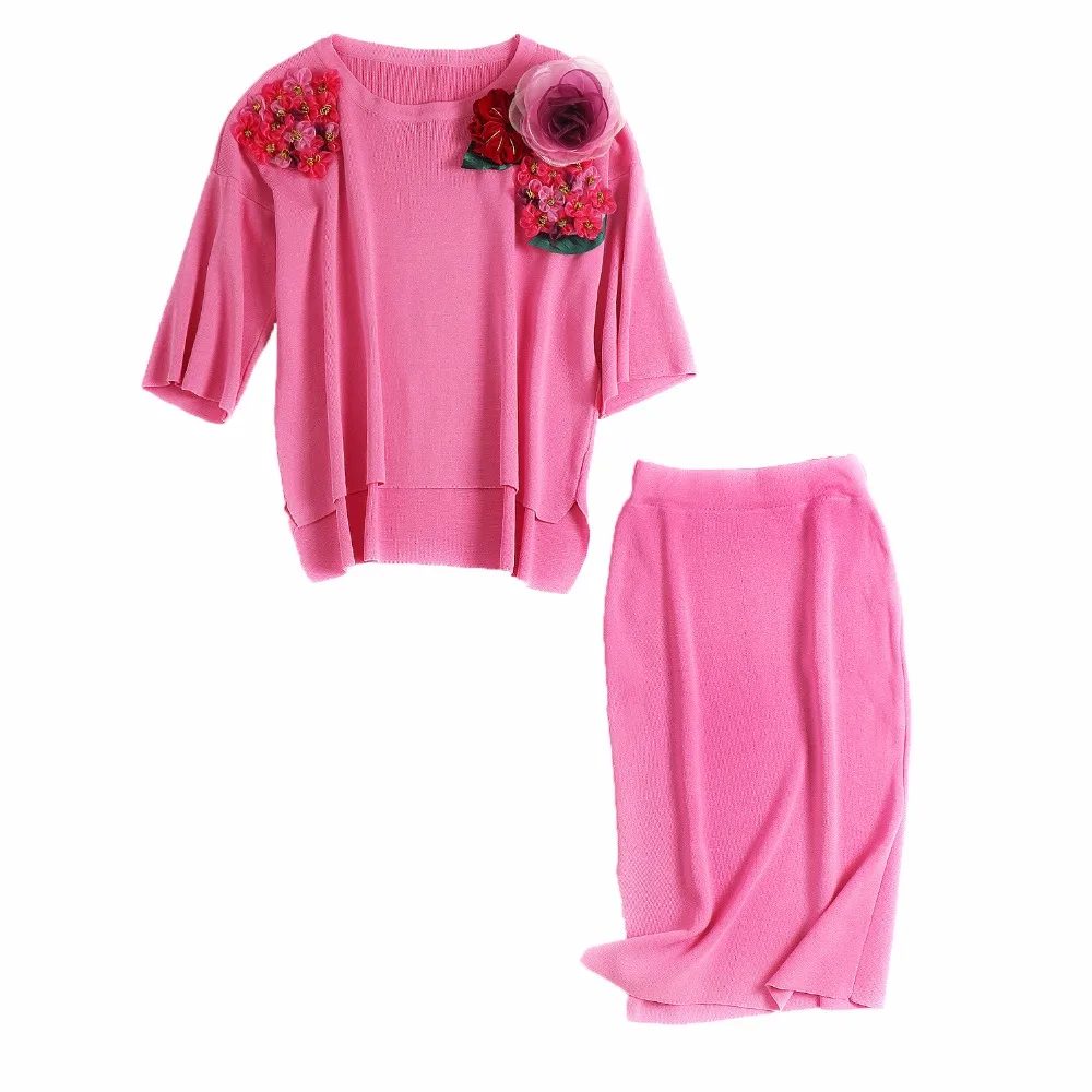 Модный женский вязаный свитер с объемными цветами комплект из 2 предметов: