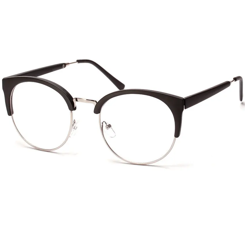 Новый урожай cat eye оптических стекол полуободковые металл прозрачные линзы очки