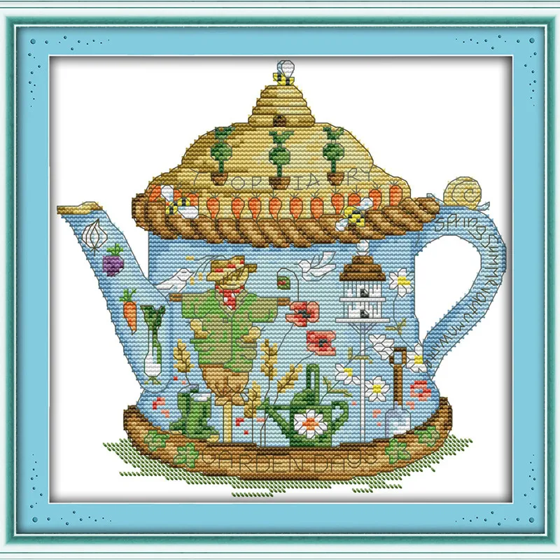 Чайник с цветочным пугалом 11CT напечатанный на холсте вышивка крестиком в