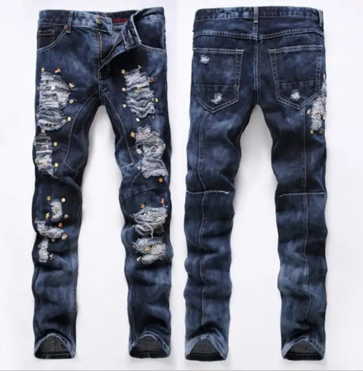 

cheap splice beggar jeans men biker jeans men trousers Badge nailing male denim pants masculino motorcycle fashion designer