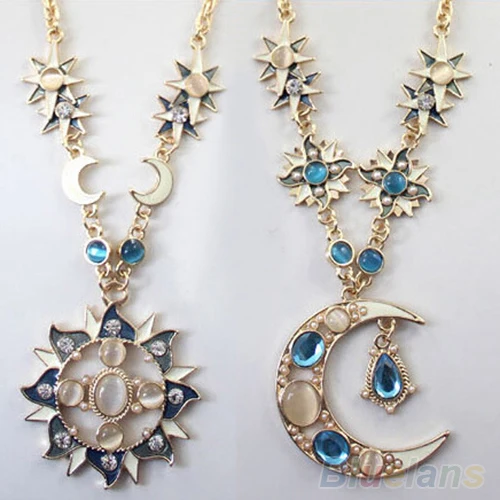 Женская Длинная цепочка с подвеской мистическое украшение в виде Солнца и Луны