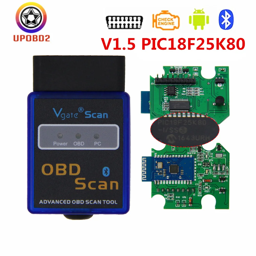 Vgate Мини сканер ELM327 Bluetooth 1. 5 PIC18F25K80 чип OBD2 автомобильный диагностический elm 327 v1.5 obd