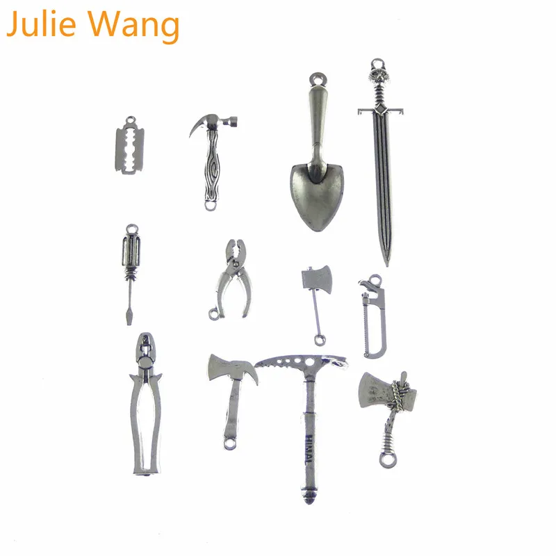 Julie Wang 12 шт. смешанные инструменты плоскогубцы Ax Saw Лопата шармы Сплав Ожерелье