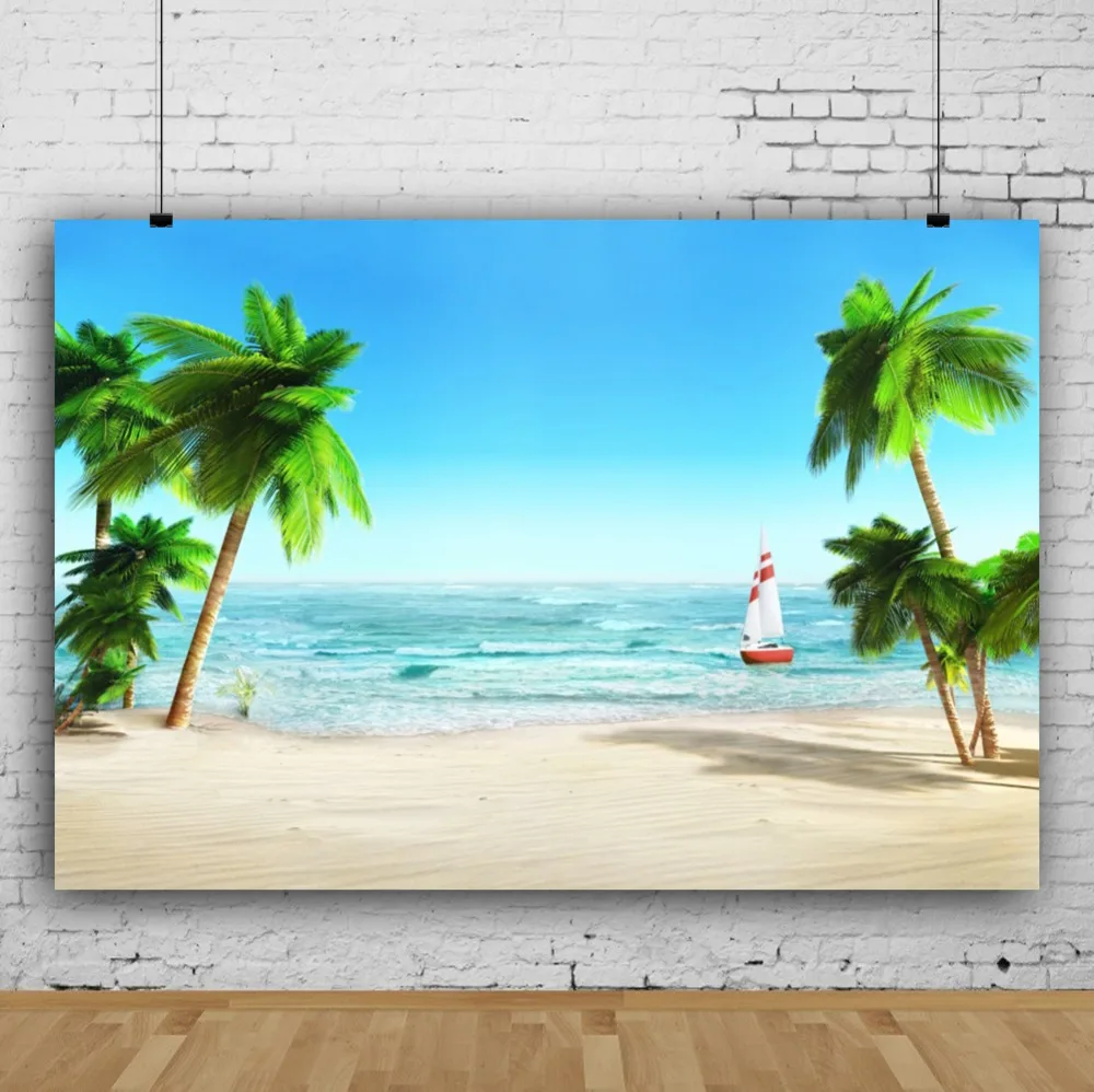 Тропические фоны Лето пальмовое дерево корабль море пляж песок Детские портрет