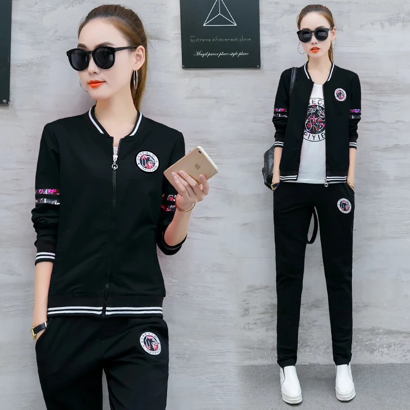 Женский спортивный костюм футболка + пальто брюки осенний комплект из 3 предметов