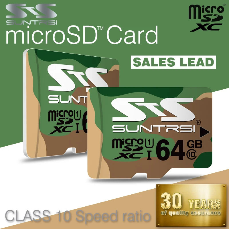 Suntrsi зеленый камуфляж Micro SD карта 128 ГБ/64 Гб/32 ГБ/16 Гб класс 10 высокая скорость для