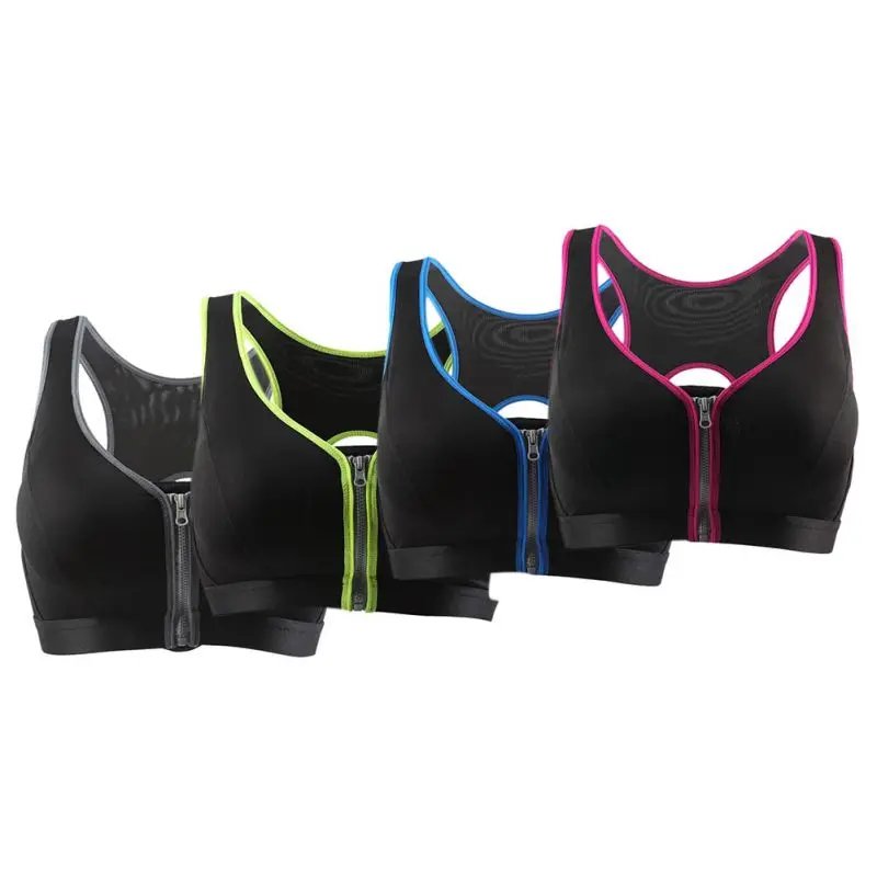 Пуш ап женский спортивный бюстгальтер для бега фитнеса дышащий передняя молния