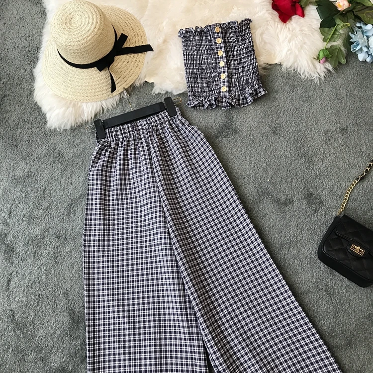 Женский эластичный топ и брюки с широкими штанинами летний повседневный